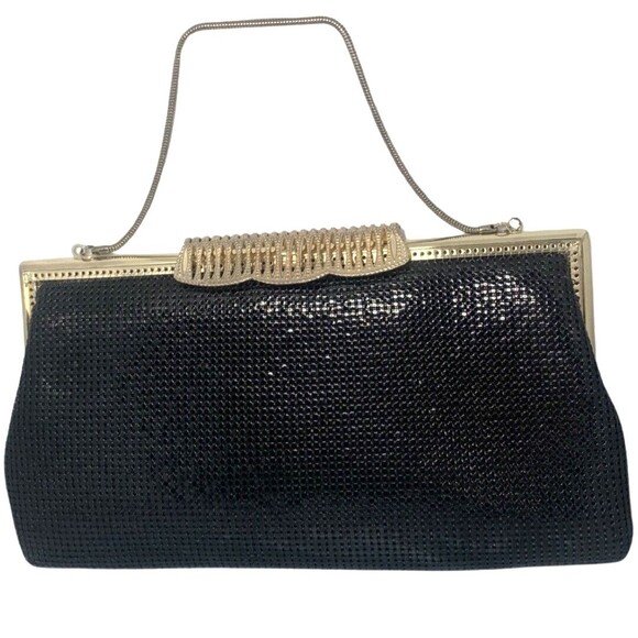 Vintage Fay Swafford Black Mesh Purse Gold Tone Formal Evening Party Handbag - Picture 1 of 14
